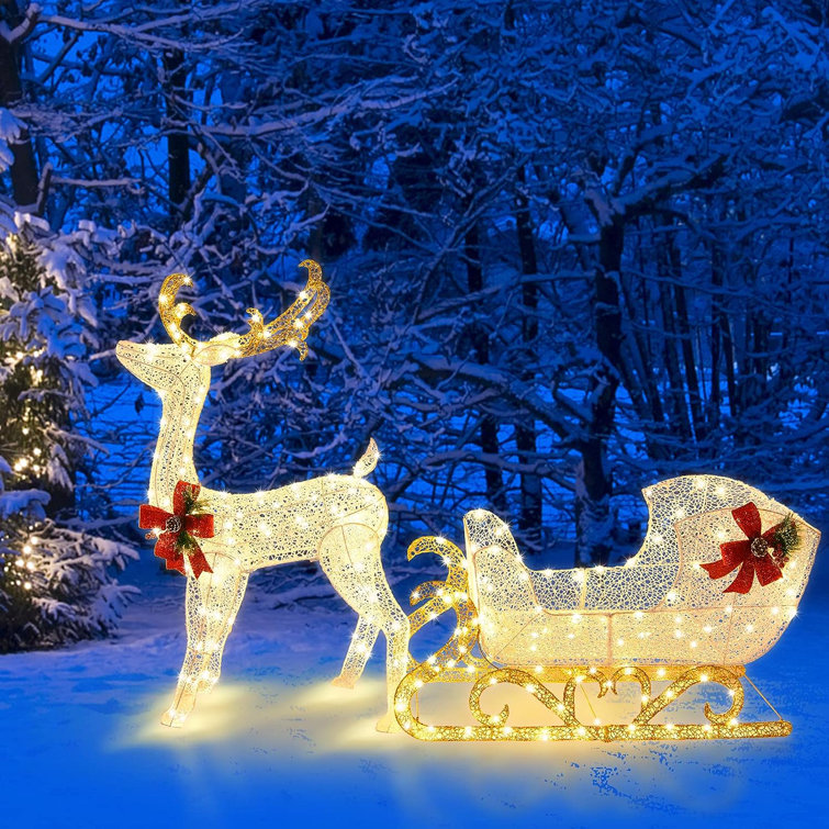 Christmas Lighted Reindeer & Santa's Sleigh Lighted Display